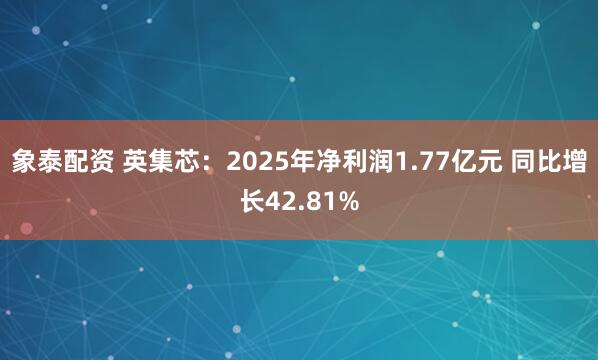 象泰配资 英集芯：2025年净利润1.77亿元 同比增长42.81%